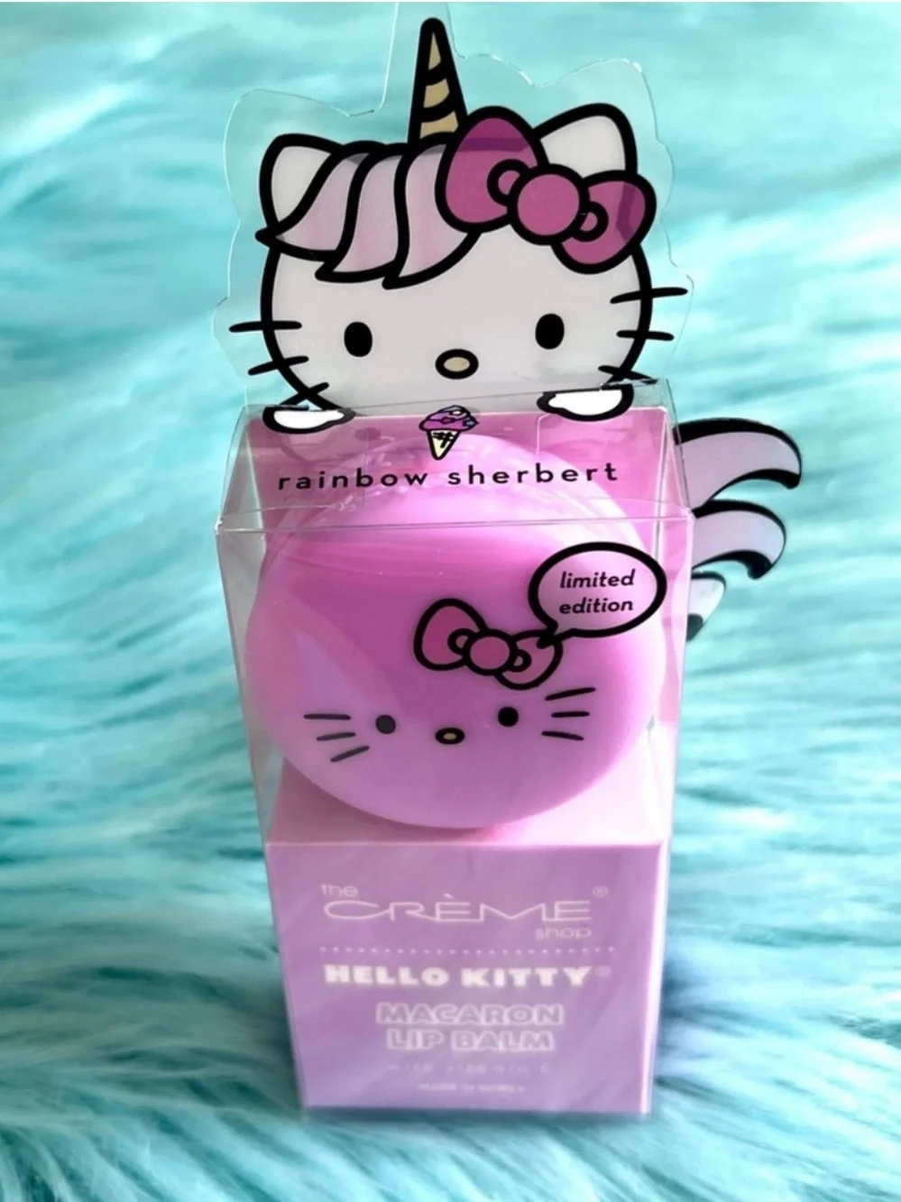 Crème Shop X Sanrio Rainbow Sherbet Limited Edition Hello Kitty Macaron Lip Balm
